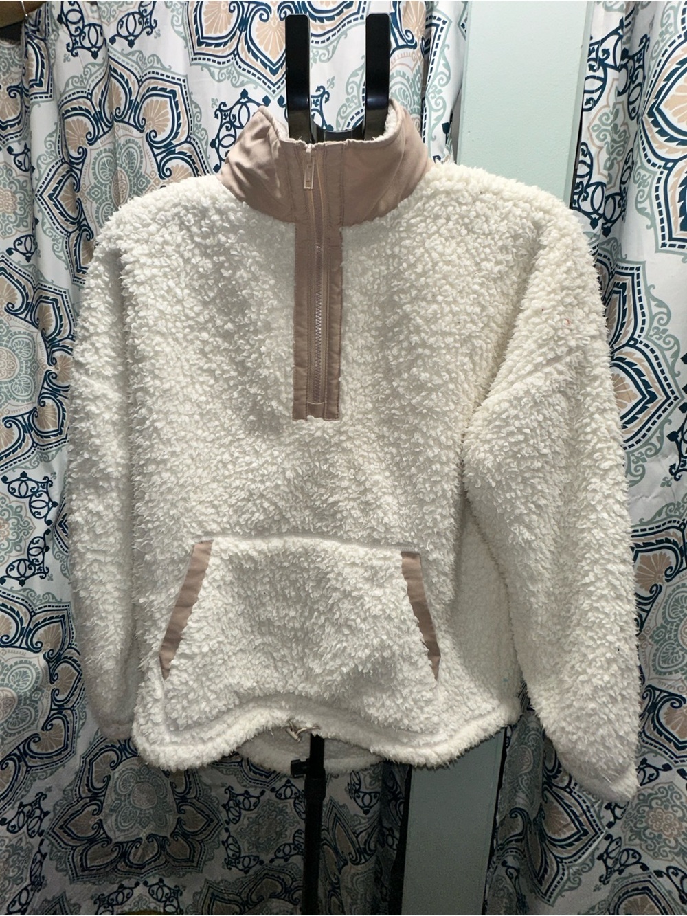 SO Cream Teddy Sherpa Jacket with Taupe Trim